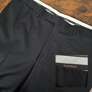 Canali Mens Dress Pants 100% Wool Made in Italy Men's 38x31 Black Solid
